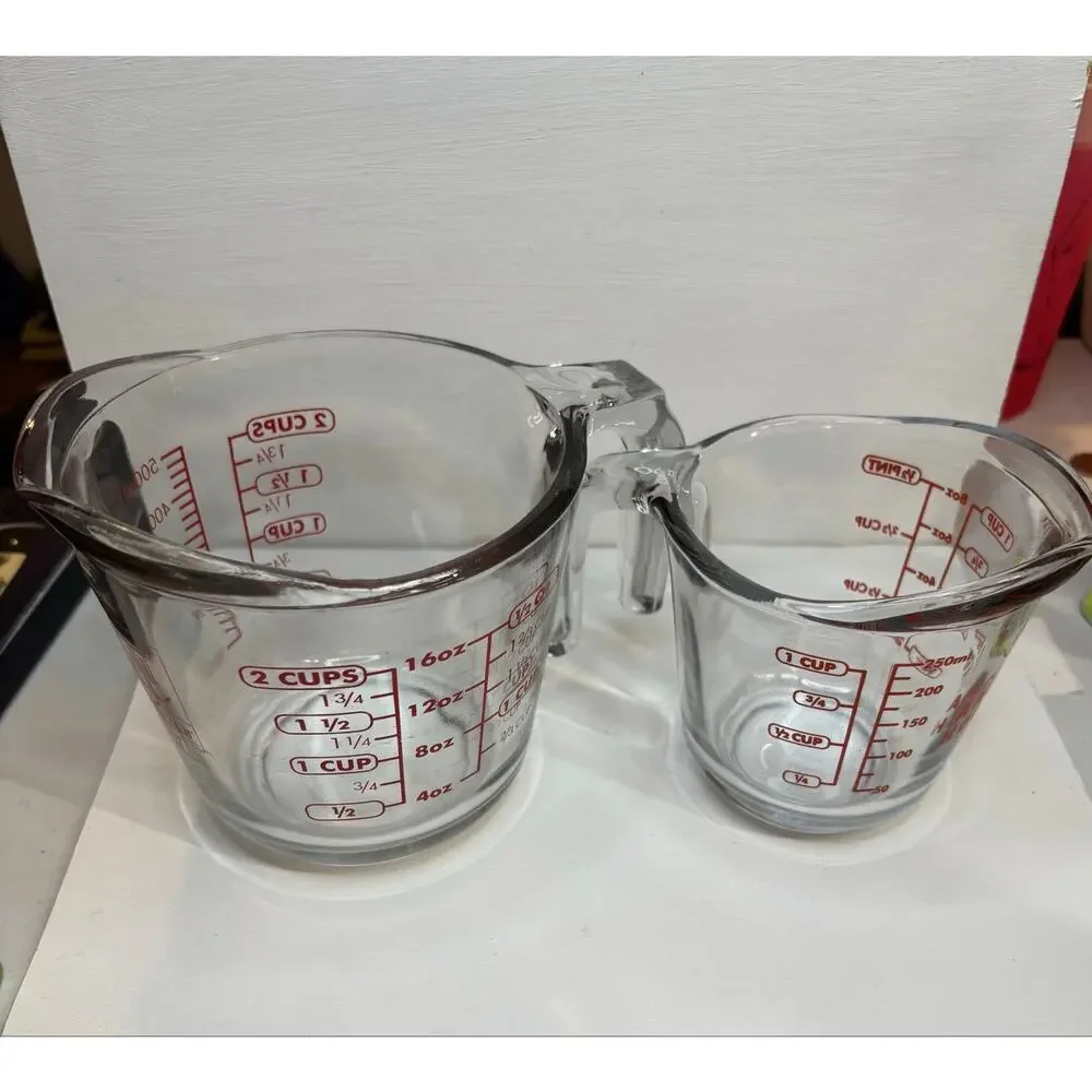 Vintage Set of 2 Anchor Hocking Glass Measuring Cups 1 and 2 Cups
